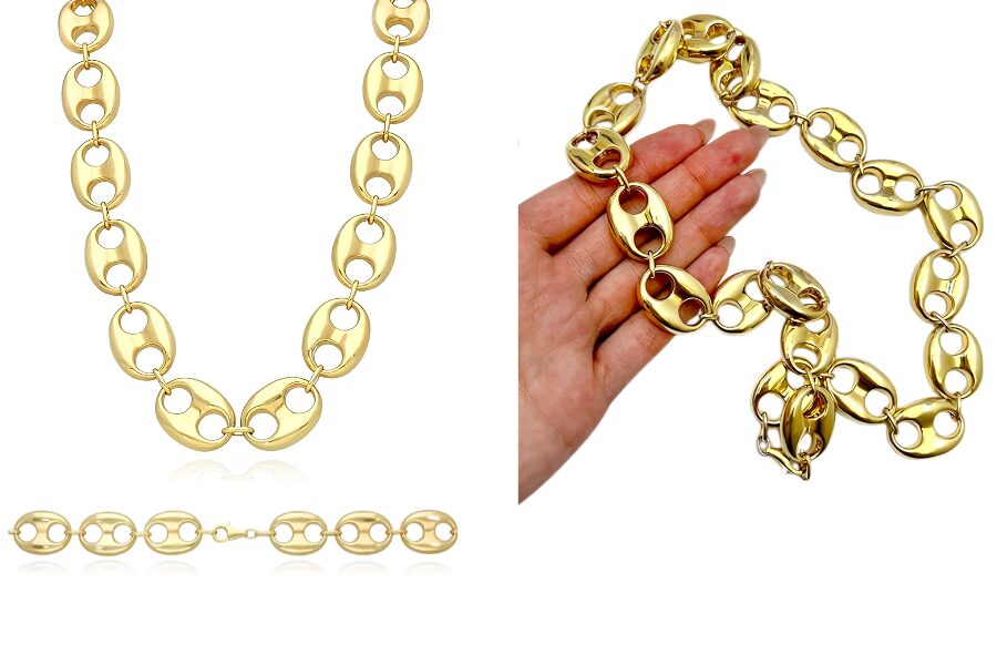 14K Yellow Gold 20mm Puffed Anchor Mariner Chain