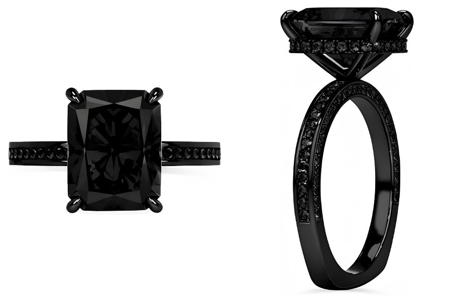 14K Solid Gold Black Rhodium Black Diamond Ring