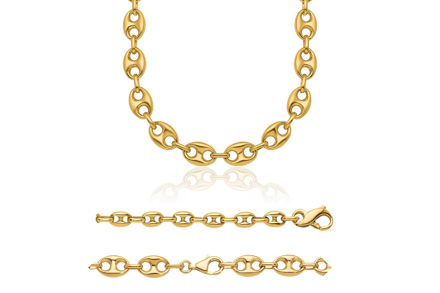 14K Yellow Gold 8.4mm Anchor Mariner Chain Necklace