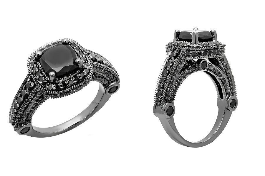18K Black Rhodium Plated Gold Black Diamond Ring
