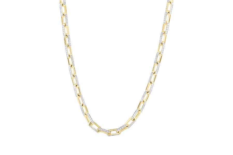 10K Yellow Gold Mens Round Diamond Anchor Chain Necklace