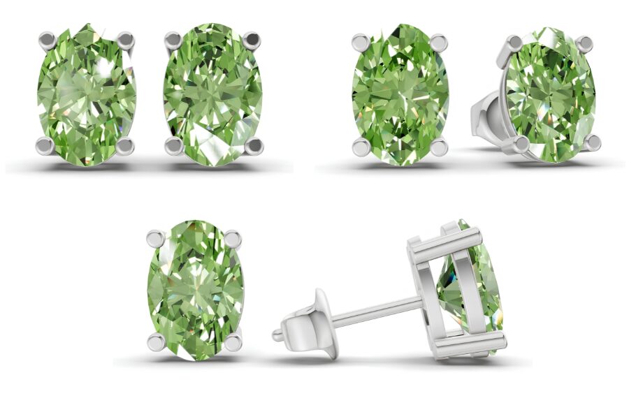 White Gold Lab Grown Ocean Green Diamond Stud Earrings