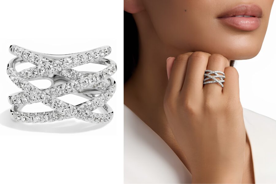 14K White Gold Diamond Wrap Fashion Ring