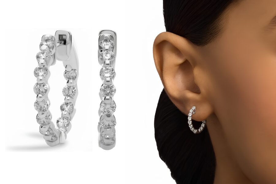 14K White Gold Diamond Eternity Hoop Earrings