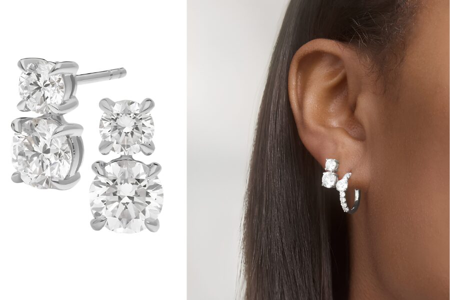 14K White Gold Two Stone Diamond Stud Earrings