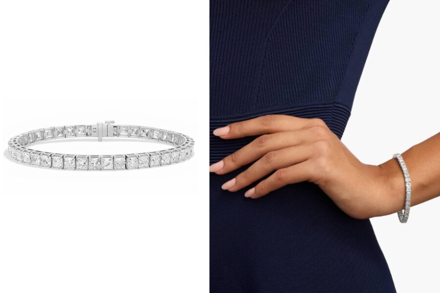 14K White Gold Princess Cut Diamond Tennis Bracelet