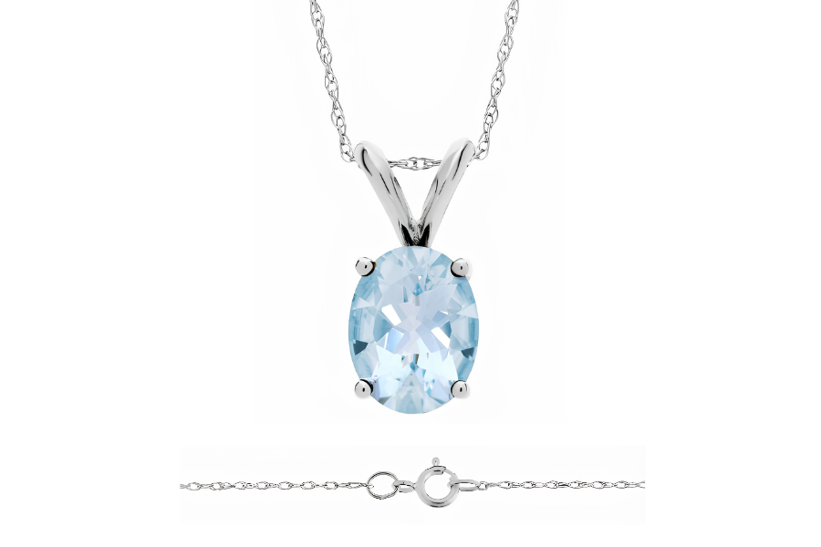 14K White Gold Oval Aquamarine Pendant Necklace