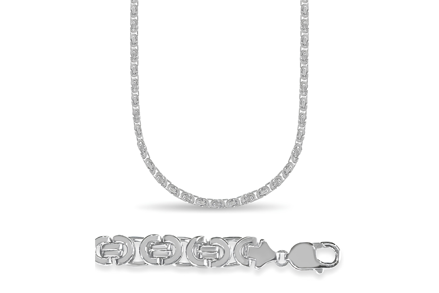 10K White Gold 11mm Flat Byzantine Necklace