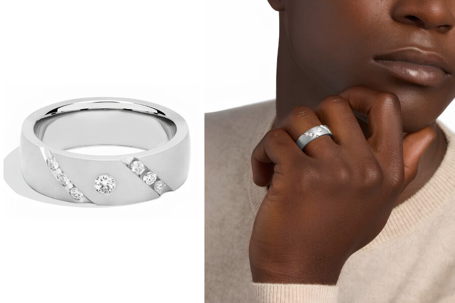 Diagonal Diamond Highlight Wedding Ring In 14K White Gold 7 Mm 1/4 Ct Tw