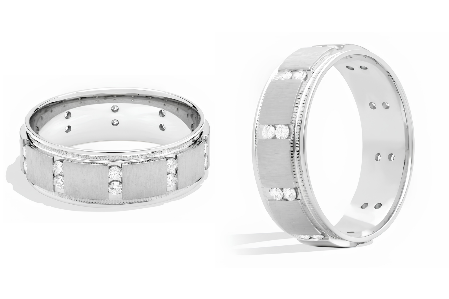 Milgrain Vertical Row Diamond Eternity Ring In 14K White Gold 7 Mm 3/8 Ct Tw