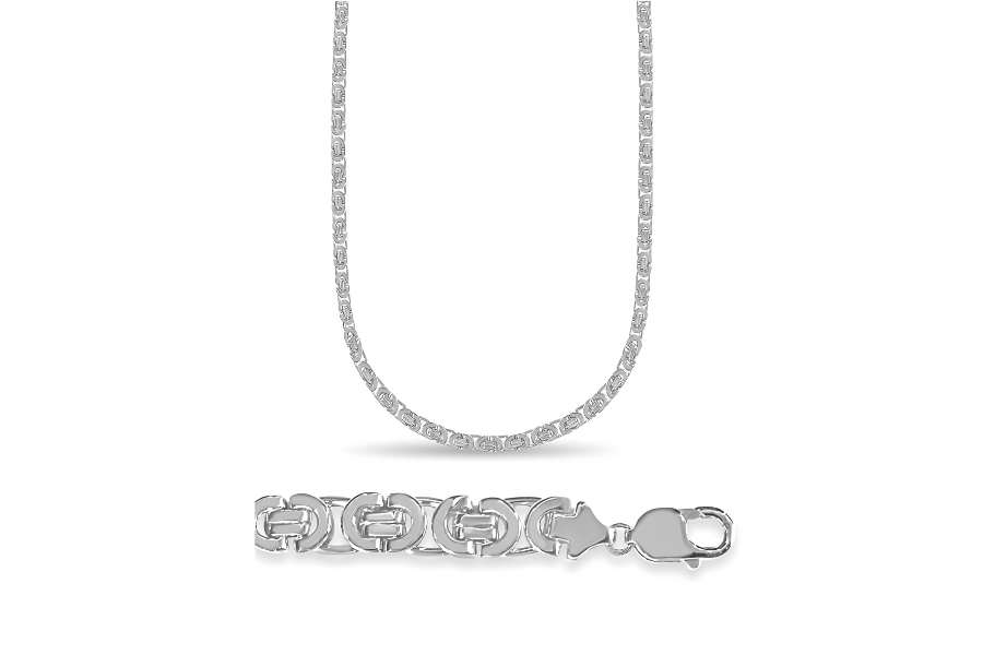 10K White Gold 11mm Flat Byzantine Necklace 20 Inches