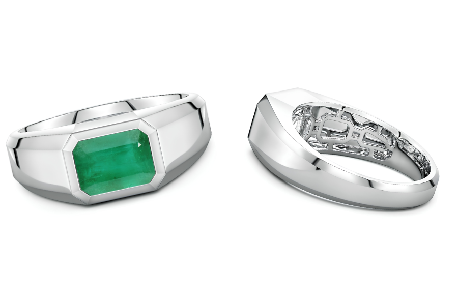 Men's 14K Solid Gold Natural Emerald Signet Ring