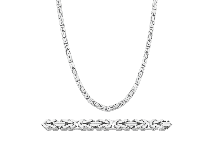 Solid 14K White Gold Byzantine Chain Necklace 24 Inches
