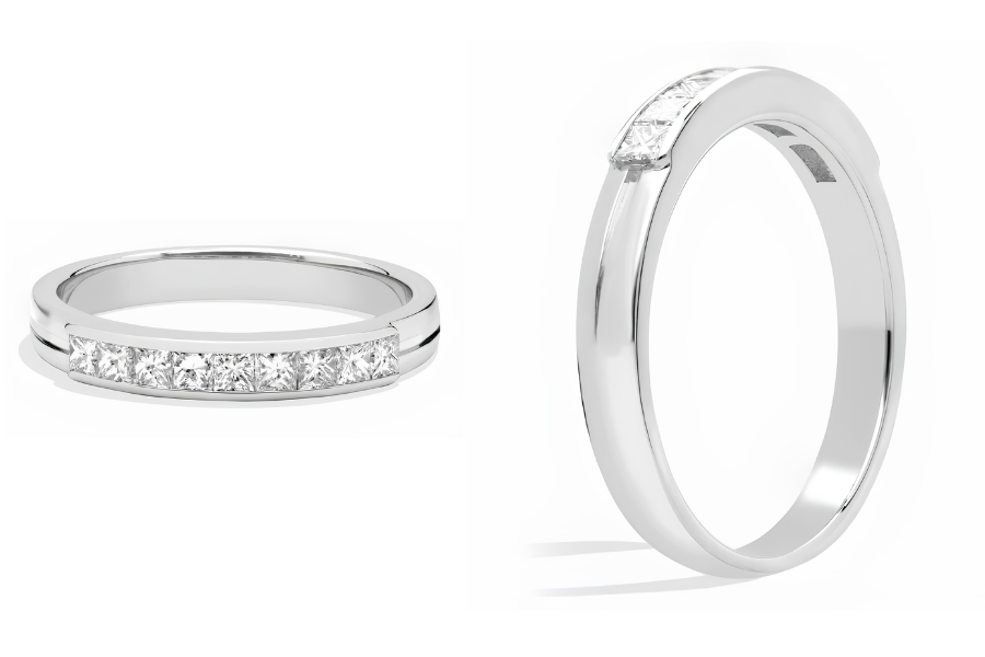 Channel Set Princess Cut Diamond Mens Wedding Ring In 18K White Gold 5/8 Ct Tw