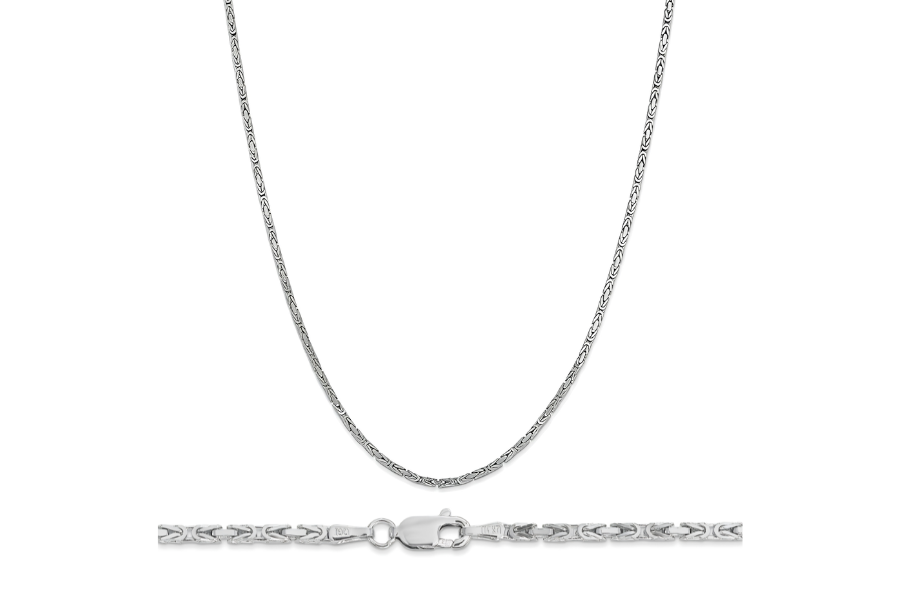 14K White Gold 2mm Polished Byzantine Chain