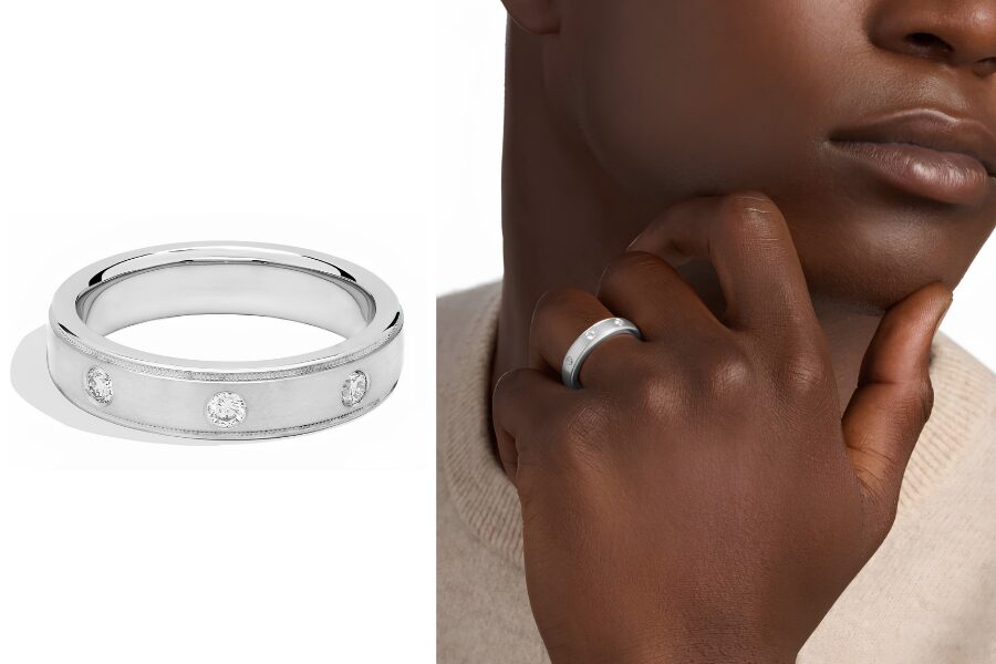 Milgrain Burnished Set Diamond Wedding Ring In 14K White Gold 5 Mm 1/5 Ct Tw