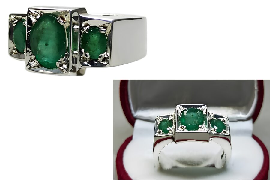Sterling Silver Natural Zambian Emerald Handmade Zamurd Mens Ring