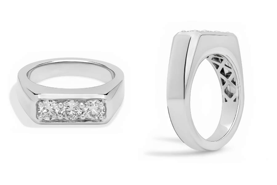 Mens Trio Diamond Band In 14K White Gold 3.8 Mm 1/2 Ct Tw