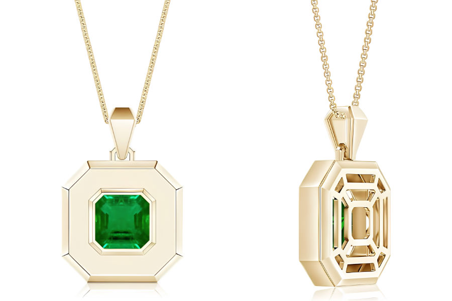 14K Gold Men's Elongated Octagon Lab Emerald Tag Pendant