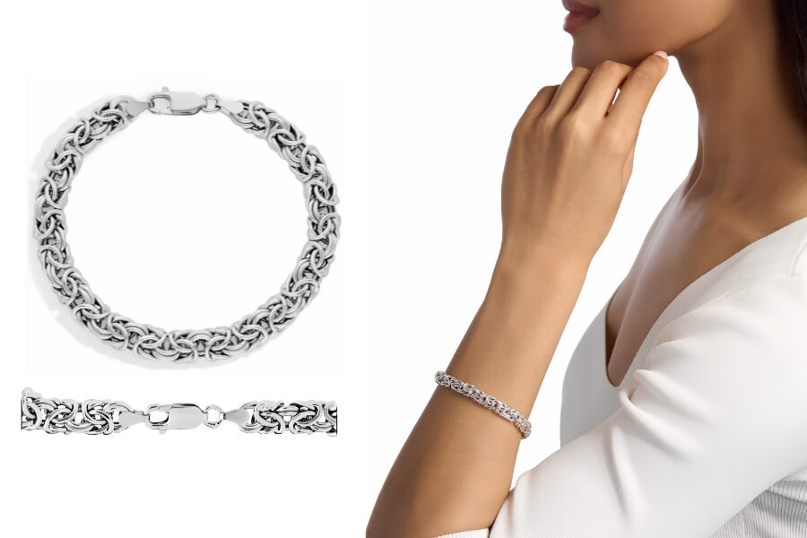 7.5 Inches Byzantine Bracelet In Italian Sterling Silver 7.5 Mm