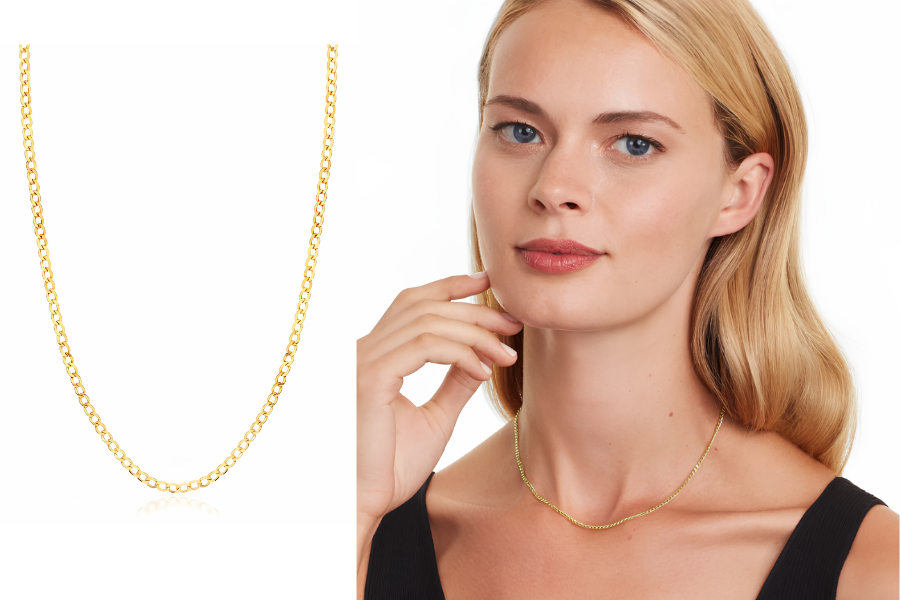 14K Yellow Gold 2.7mm Curb Chain Choker Necklace