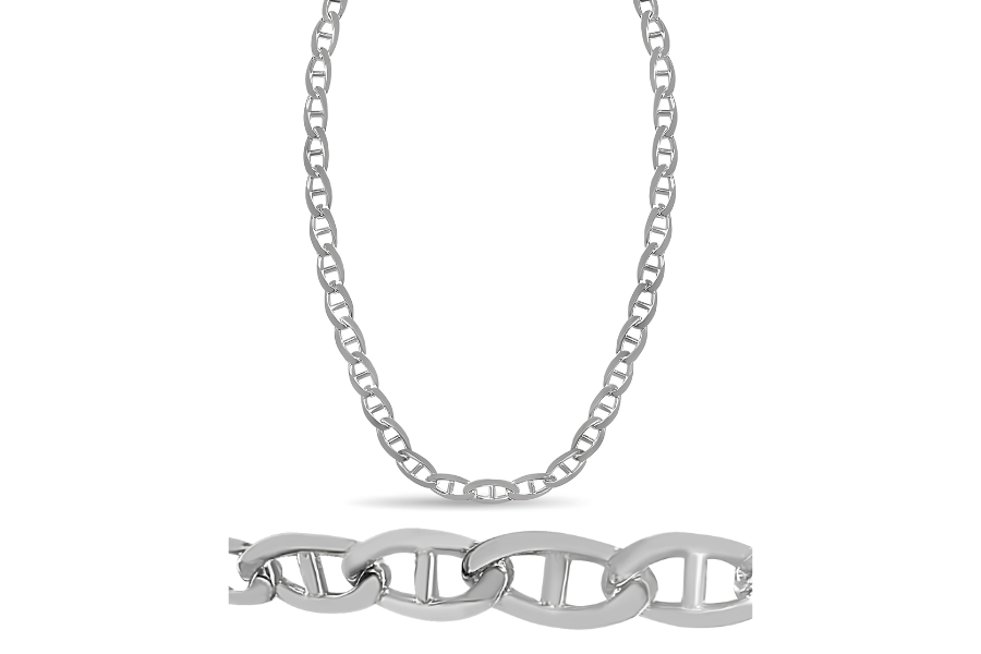18K Solid White Gold Handmade 9mm Anchor Mariner Link Necklace 16 Inches