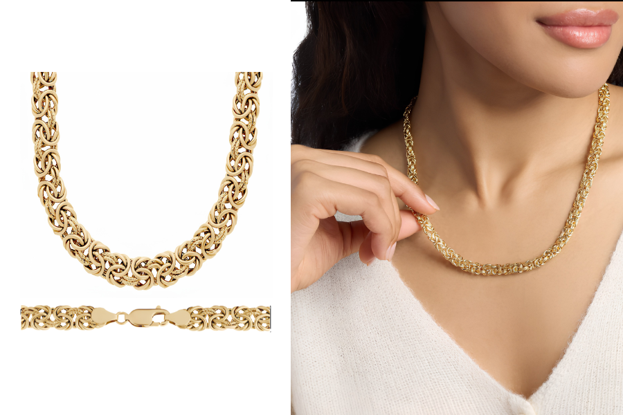 20 Inches 18K Italian Yellow Gold Byzantine Necklace 7.5 mm