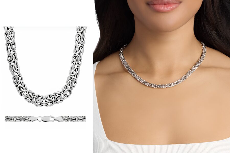 18 Inches Byzantine Necklace In Italian Sterling Silver 7.5 Mm