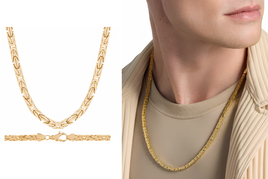 24 Inches Men's 14K Yellow Gold Byzantine Chain 3.4 mm