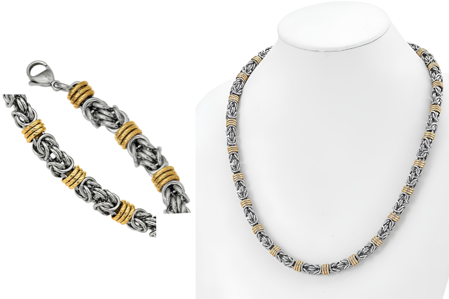 8.5mm Stainless Steel Gold Tone Plated Byzantine Chain Necklace