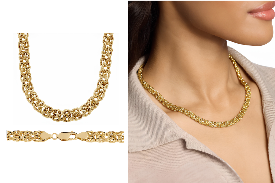 18 Inches Byzantine Necklace in 18K Italian Yellow Gold 7.5 mm