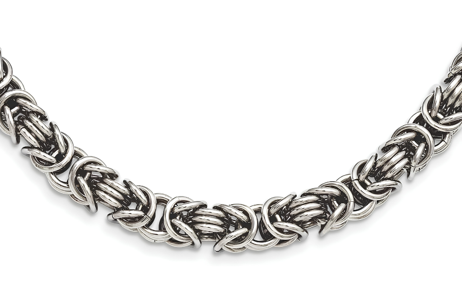 Men's Stainless Steel 7mm Byzantine Link Chain Necklace