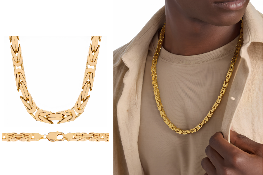 Men's 24 Inches 14K Yellow Gold Byzantine Chain 6.5 mm