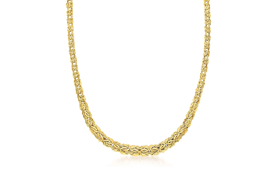 10KT Yellow Gold Graduated Byzantine Necklace