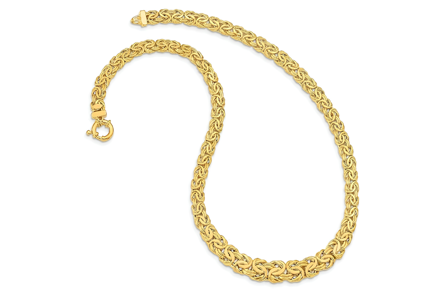 14K Yellow Gold Graduated Flat Byzantine Necklace
