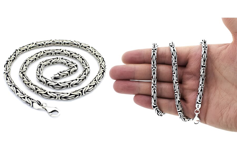 925 Sterling Silver Men's Byzantine Round Chain Necklace