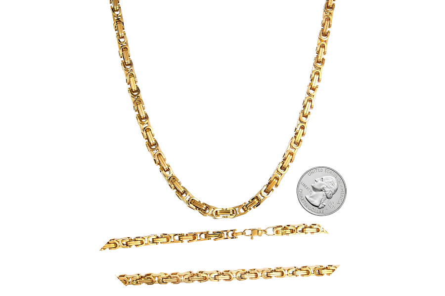 14K Yellow Gold Hollow Byzantine Chain Bracelet & Necklace