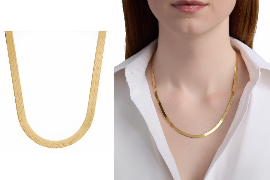 18 Inches Herringbone Chain In 14K Yellow Gold 4mm