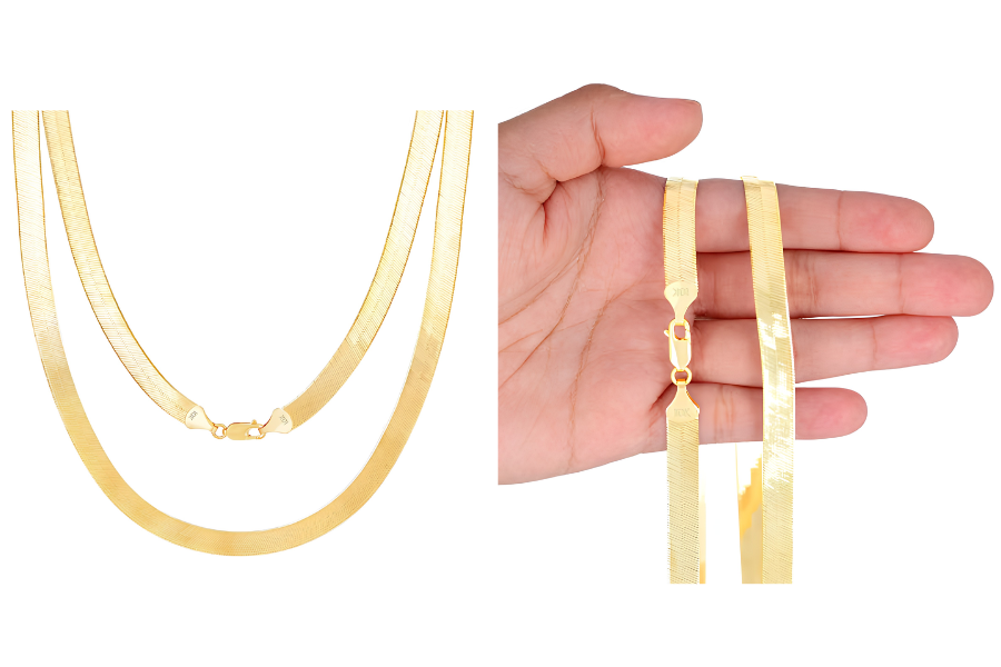 10K Real Yellow Gold Herringbone 8mm Chain Necklace