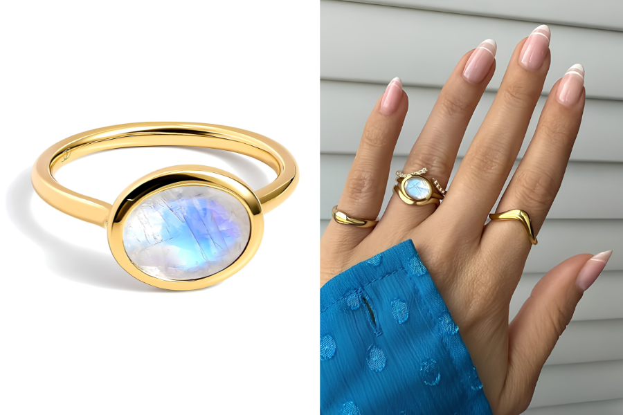 Moon Magic Authentic Rainbow Moonstone Ring For Women