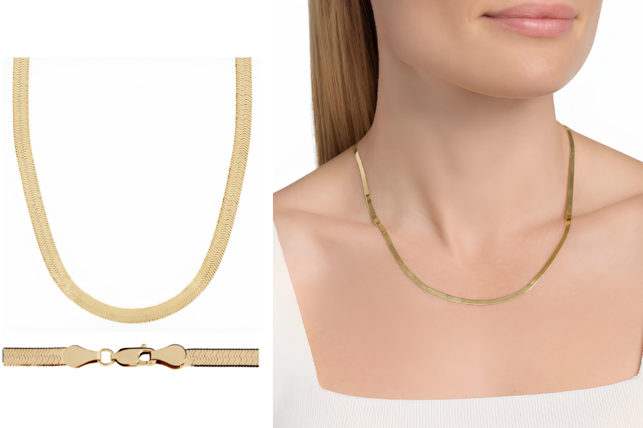 18 Inches Herringbone Chain In 14K Italian Yellow Gold 3 mm