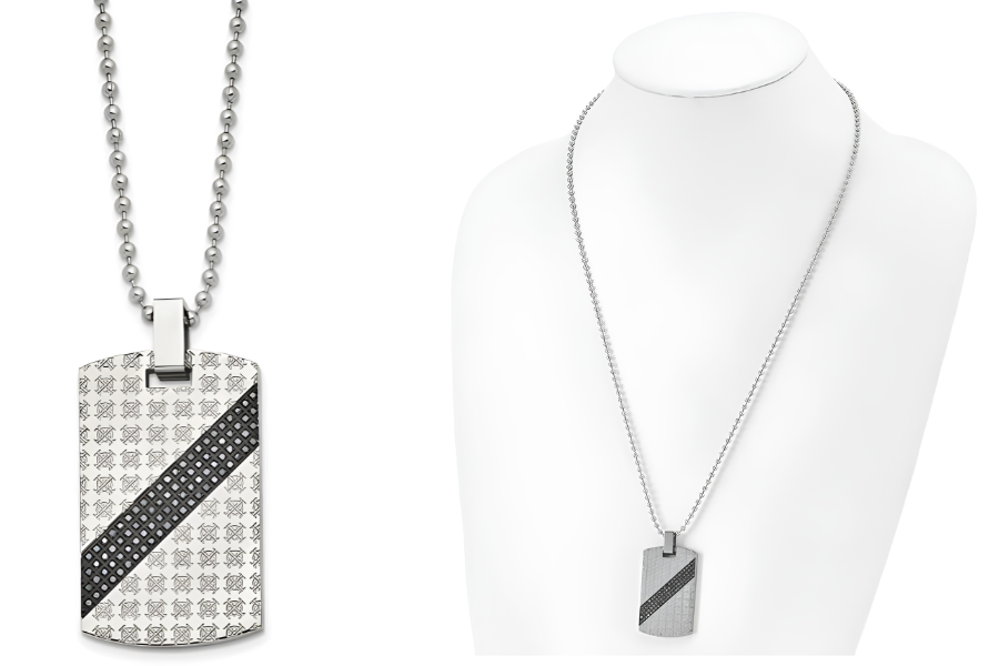 Black Diamond Dog Tag on a Ball Chain Necklace