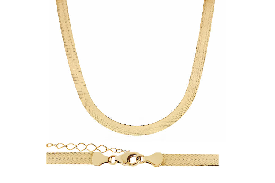 16 Inches Herringbone Chain Necklace In 14K Italian Yellow Gold 5 mm