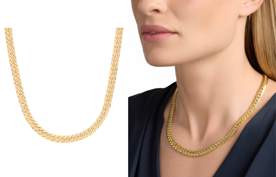 18 Inches Herringbone Necklace In 14K Italian Yellow Gold 7 mm