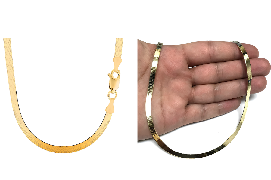 14K Yellow Solid Gold Herringbone Chain Necklace 4.7mm