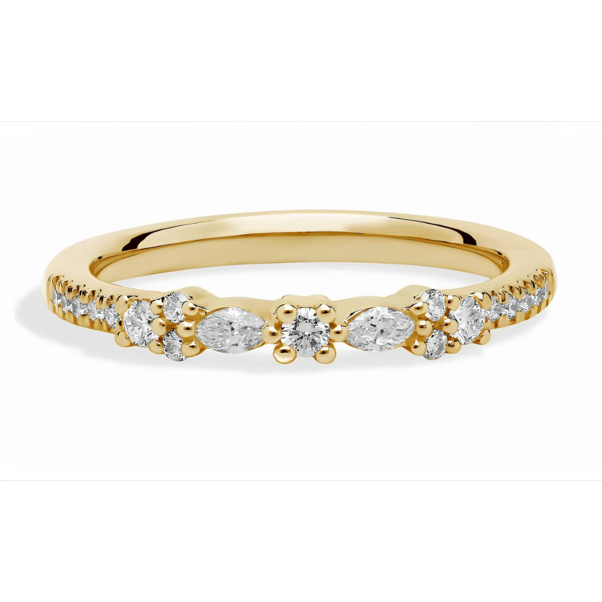 Marquise and Round Bow Diamond Ring in 14k Yellow Gold