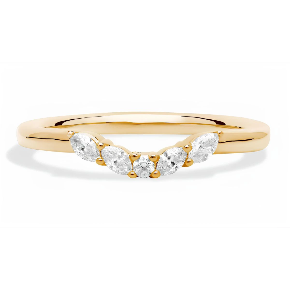 Curved Floral Marquise Diamond Ring in 14k Yellow Gold